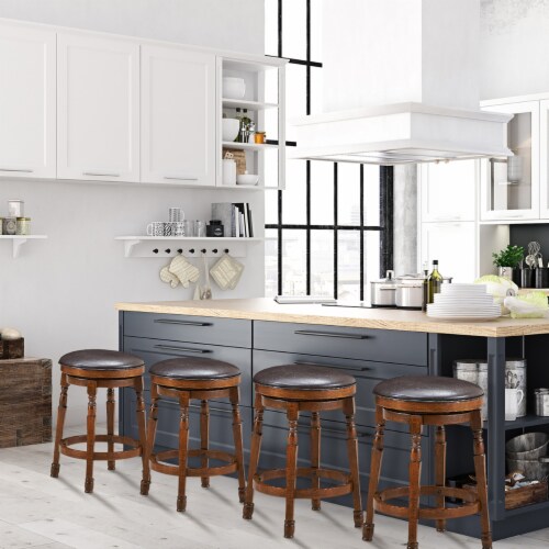 Costway Set of 4 24'' Swivel Bar Stool Leather Padded Dining Kitchen Pub Chair Backless Perspective: bottom