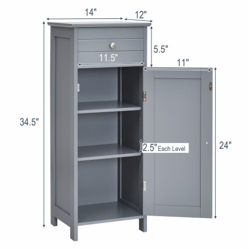 Costway Bathroom Floor Cabinet Storage Organizer Free-Standing w/ Drawer Grey Perspective: bottom