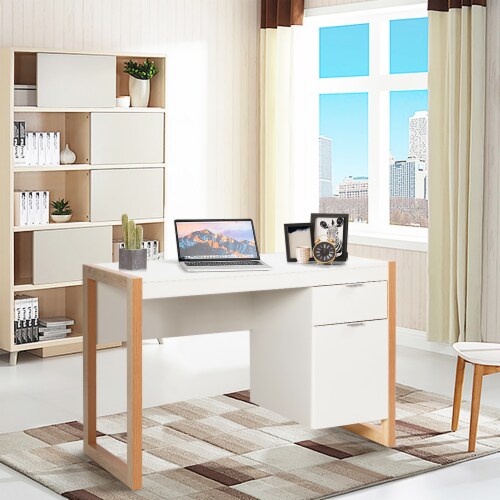 Costway Computer Desk Writing Study Table with Storage Shelves Home Office  Rustic Brown, 48X25X44(LXWXH) - Kroger