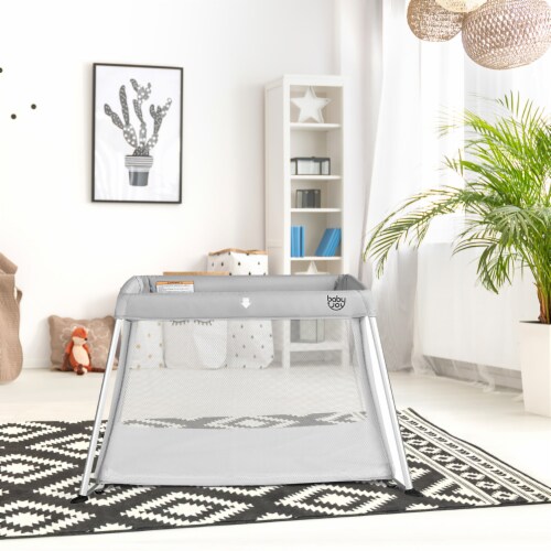 Costway Portable Baby Playpen Playard Lightweight w/ Travel Bag For Newborn Toddler Gray/Pink Perspective: bottom
