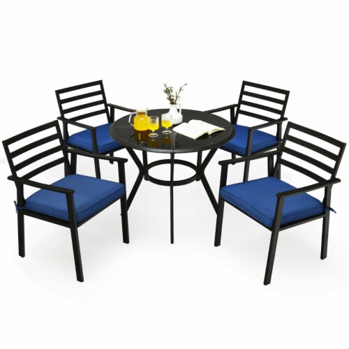 Costway 5PCS Outdoor Patio Dining Chair Table Set Cushioned Sofa Glass Garden Perspective: bottom