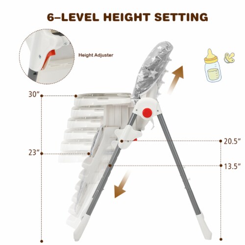 Babyjoy Folding Baby High Chair Dining Chair w/ 6-Level Height Adjustment Gray Perspective: bottom