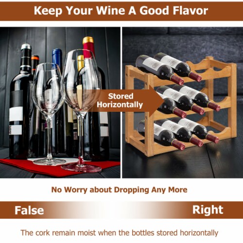 Costway 3-Tier Rubber Wood Wine Rack 12 Bottles Wine Display Holder Tabletop Bar Kitchen Perspective: bottom