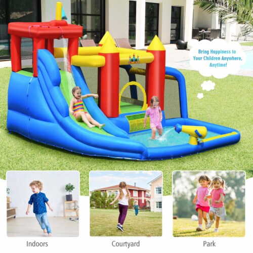 Costway Inflatable Bouncer Water Climb Slide Bounce House Splash Pool w/ Blower Perspective: bottom