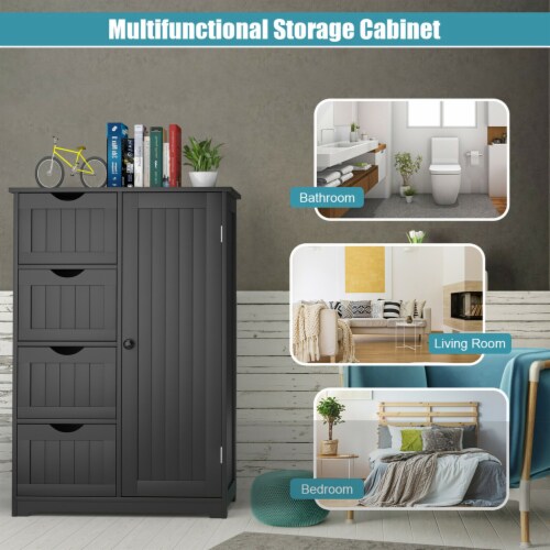 4 Drawer Freestanding Bathroom Floor Cabinet Adjustable Storage Cupboard Perspective: bottom
