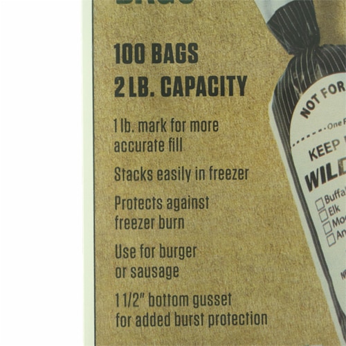 LEM Wild Game Bags 2 Pound Freezer Storage 100 Count Ground Meat Packaging 903 Perspective: bottom