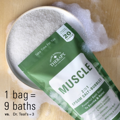 Village Naturals Therapy Muscle Relief Foaming Body Soak Perspective: bottom