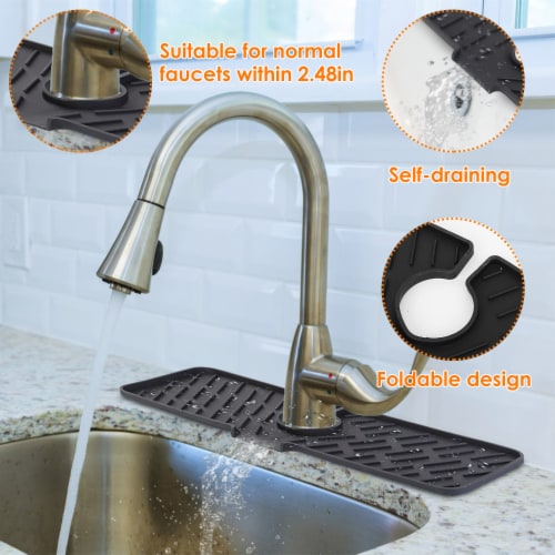 Silicone Faucet Mat Kitchen Sink Splash Guard Drain Mat 44.7X16cm Black Grey Black Perspective: bottom