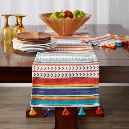 European Soaps Tasseled Table Runner - Picante Stripe Perspective: bottom