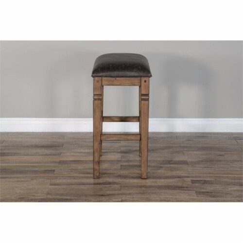 Sunny Designs Doe Valley 30  Wood Backless Stool with Cushion Seat in Brown Perspective: bottom