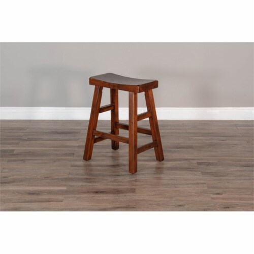 Sunny Designs 24  Saddle Seat Transitional Mahogany Wood Stool in Dark Chocolate Perspective: bottom