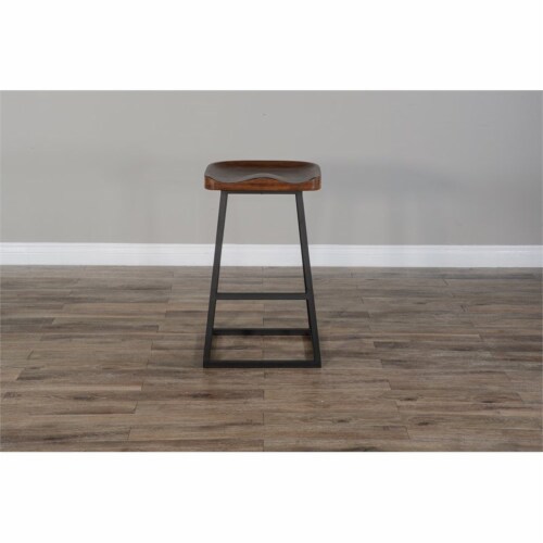 Sunny Designs 30  Mid-Century Wood & Metal Saddle Barstool in Mahogany Perspective: bottom