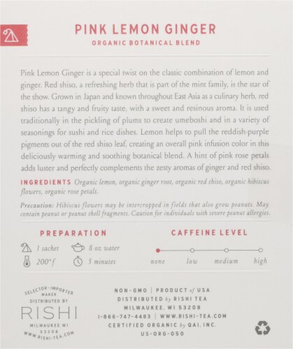 Rishi Tea Pink Lemon Ginger Sachets Perspective: bottom