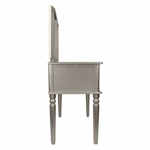 Poundex Furniture Wood Vanity Set with Mirror and Stool Silver Color Perspective: bottom