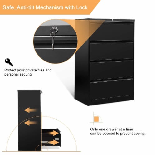 AOBABO 4 Drawer Lateral File Cabinet w/ Lock for Letter/Legal Size Paper, Black Perspective: bottom