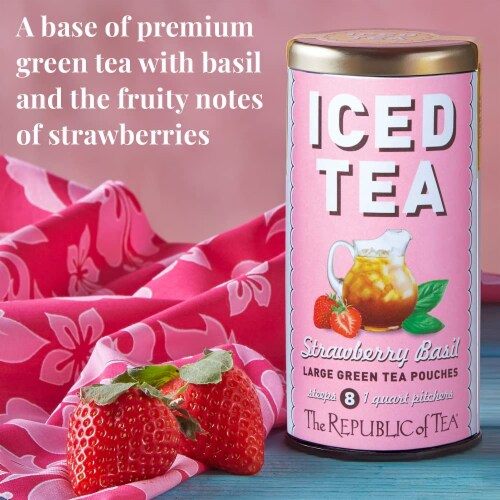 The Republic of Tea Strawberry Basil Green Tea, 8 Large Tea Bags Perspective: bottom