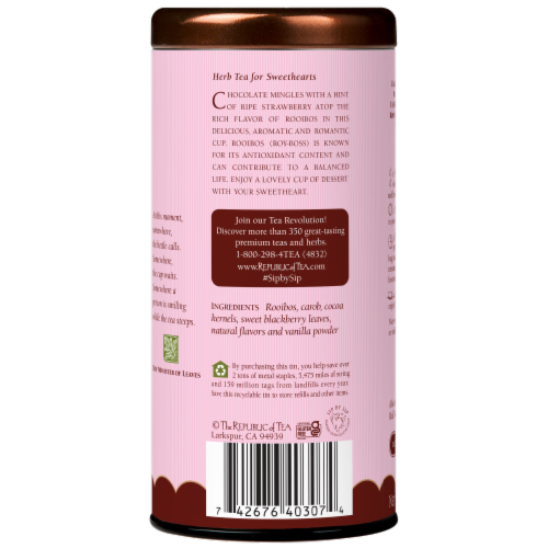 The Republic of Tea Strawberry Cuppa Chocolate Herbal Blend Tea, Low Caffeine, 36 Tea Bags Perspective: bottom