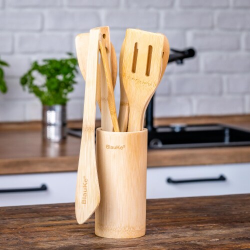 Bamboo Kitchen Utensils Set of 8 - Wooden Cooking Utensils for