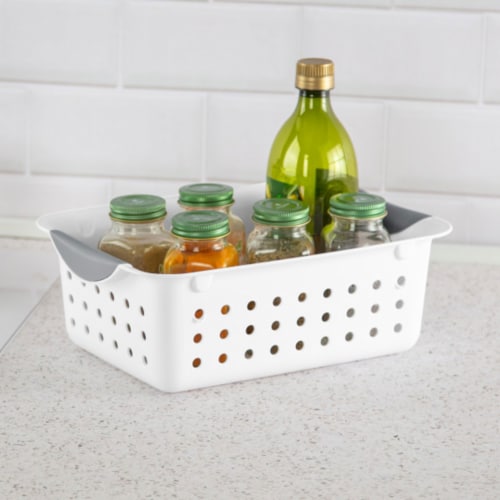 Sterilite White Small Ultra Basket Durable Plastic Storage Organizer, (12 Pack) Perspective: bottom