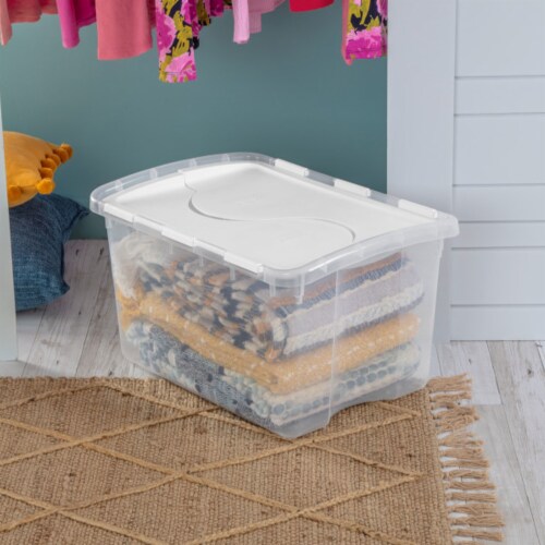 Stackable storage bin with hinged lid, 22L