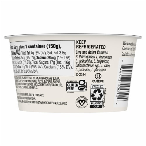 So Delicious Dairy Free Blueberry Coconut Milk Yogurt Cup Perspective: bottom