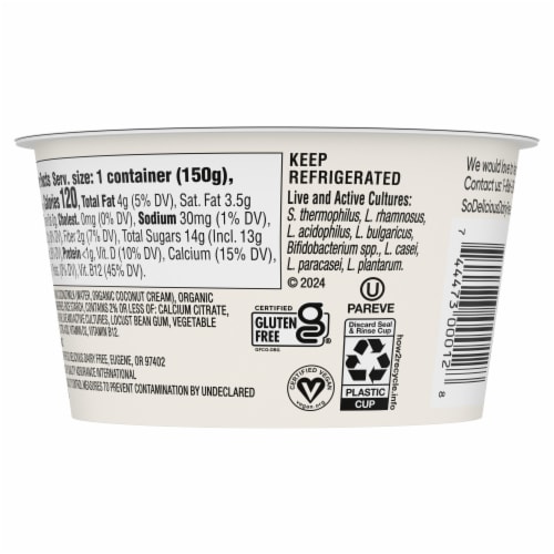 So Delicious Dairy Free Strawberry Coconut Milk Yogurt Cup Perspective: bottom