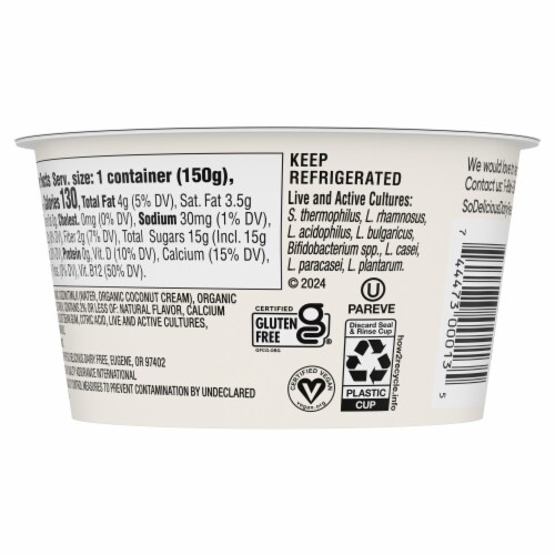So Delicious Dairy Free Vanilla Coconut Milk Yogurt Cup Perspective: bottom
