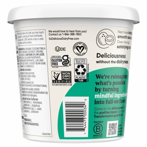 So Delicious Dairy Free Unsweetened Plain Coconut Milk Yogurt Cup Perspective: bottom