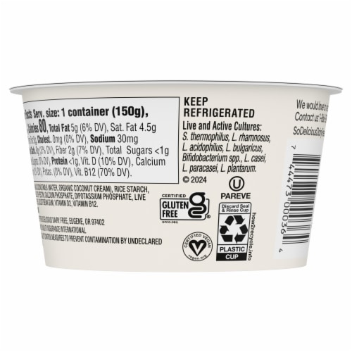So Delicious Dairy Free Unsweetened Plain Coconut Milk Yogurt Carton Perspective: bottom
