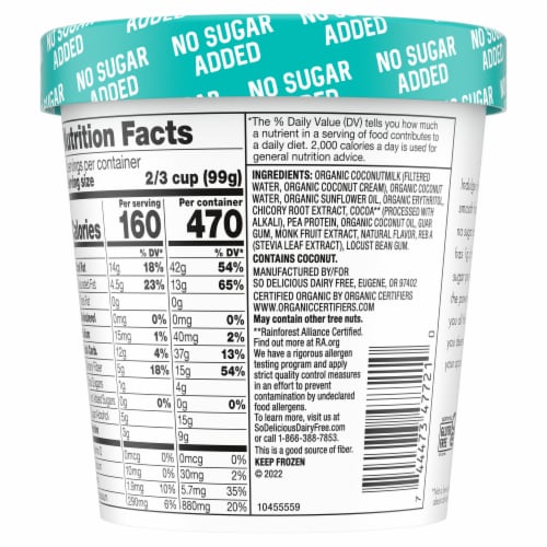 So Delicious Dairy Free No Sugar Added Chocolate Coconut Milk Frozen Dessert Carton Perspective: bottom