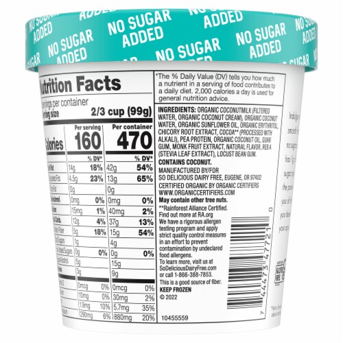 So Delicious Dairy Free No Sugar Added Chocolate Coconut Milk Frozen Dessert Carton Perspective: bottom