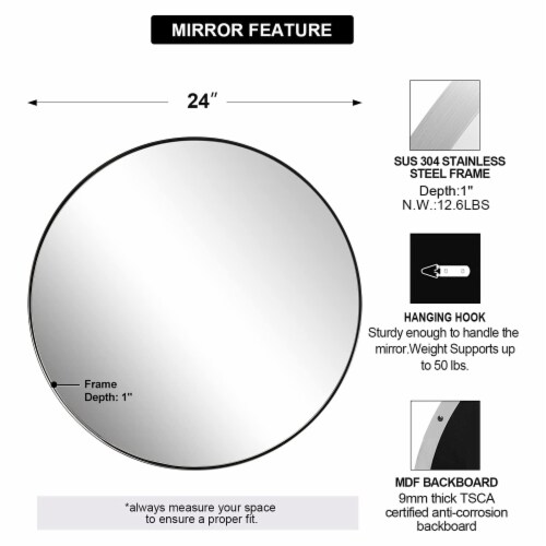 ANDY STAR 24 Inch Round Circle Mirror with Stainless Steel Metal Frame, Chrome Perspective: bottom