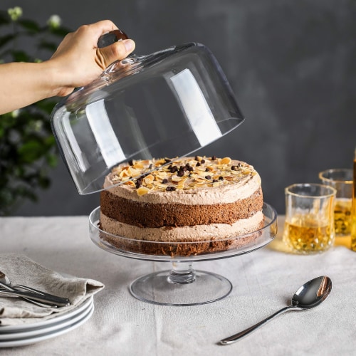 WHOLE HOUSEWARES Glass Cake Stand with Dome Holder Display