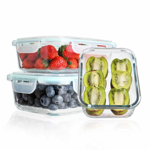 WHOLE HOUSEWARES | Glass Food Storage Containers Meal Prep, 3 Sizes | Airtight Lids . Perspective: bottom