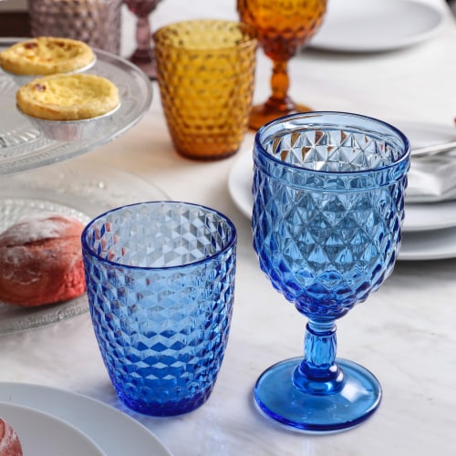 Vintage Style Colored Glass Water Goblet Set of 4 Multi Colors