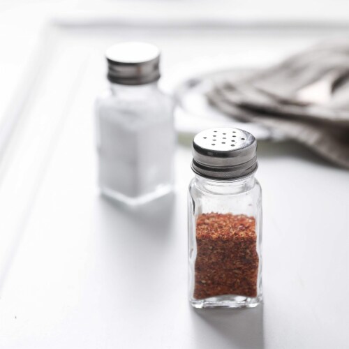 WHOLE HOUSEWARES | 2X3.5inch Stainless Steel Salt & Pepper Shakers Set | 3-Piece Pack Perspective: bottom