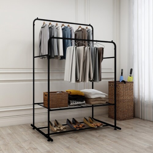 Garment Rack Freestanding Hanger Double Rods Multi-functional Bedroom ...