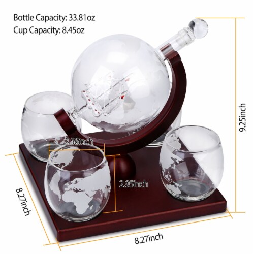 8.45Oz, Whiskey Decanter Globe with Wooden Tray Set of 4, Set of 4 - Kroger