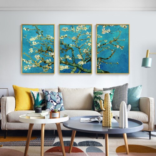 Framed Canvas Wall Paintings-Apricot Blossoms on Branch-Aesthetic Prints for Interior Décor Perspective: bottom
