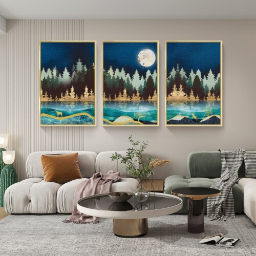 Framed Canvas Wall Paintings - Blue Moon Night - Aesthetic Prints for Interior Décor Perspective: bottom