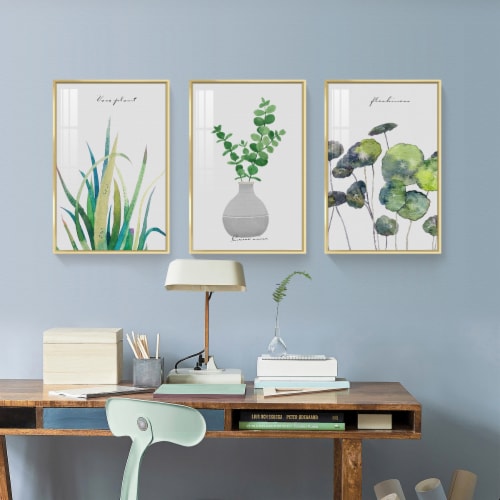 Framed Canvas Wall Paintings-Green Leaves Botanical Paintings-Aesthetic Prints for Décor Perspective: bottom