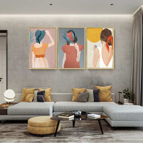 Framed Canvas Wall Paintings - Modern Art Women Poster - Aesthetic Prints for Interior Décor Perspective: bottom