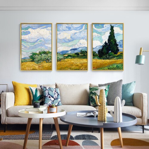 Framed Canvas Wall Paintings-Wheat Field with Cypresses-Aesthetic Prints for Interior Décor Perspective: bottom