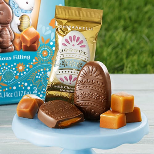Ghirardelli® Milk Chocolate Caramel Eggs Easter Candy Perspective: bottom