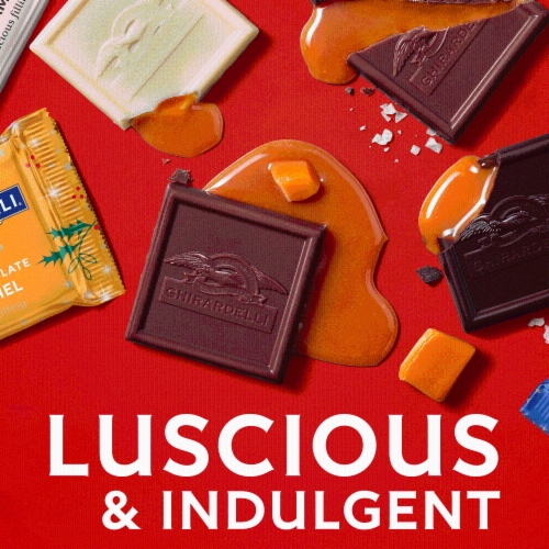Ghirardelli® Assorted Chocolate Caramel Squares Holiday Candy Bag Perspective: bottom