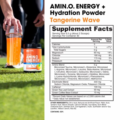 Optimum Nutrition Amino Energy Plus Electrolytes Tangerine Wave Energy Drink Pre Workout Powder Perspective: bottom
