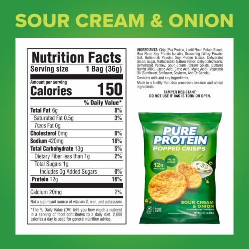 Pure Protein® Sour Cream & Onion Popped Crisps Perspective: bottom