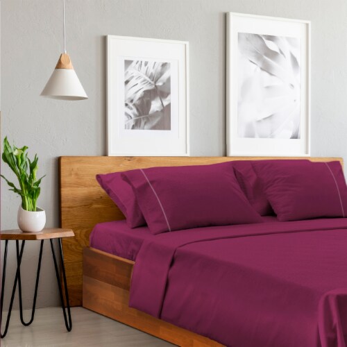 LuxClub Eggplant Queen 6 PC Rayon From Bamboo Solid Performance Sheet Set Perspective: bottom