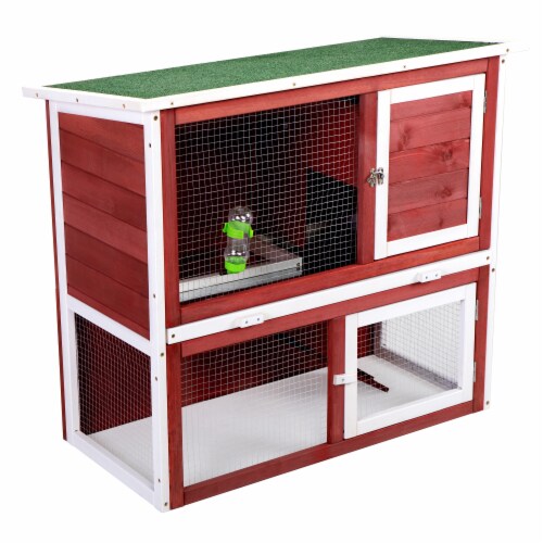 FX070 - Outdoor Animals Wooden Rabbit Hutch with Pull Out Tray Perspective: bottom