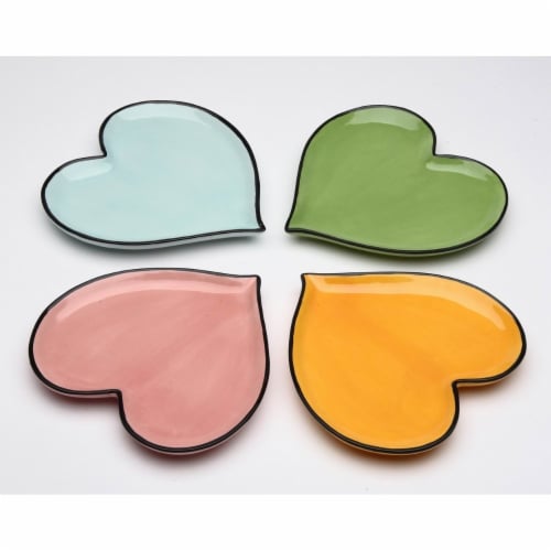 Ceramic Rainbow Plates: Assorted Colors Heart-Shaped Plates, Valentines, Wedding Décor or Perspective: bottom